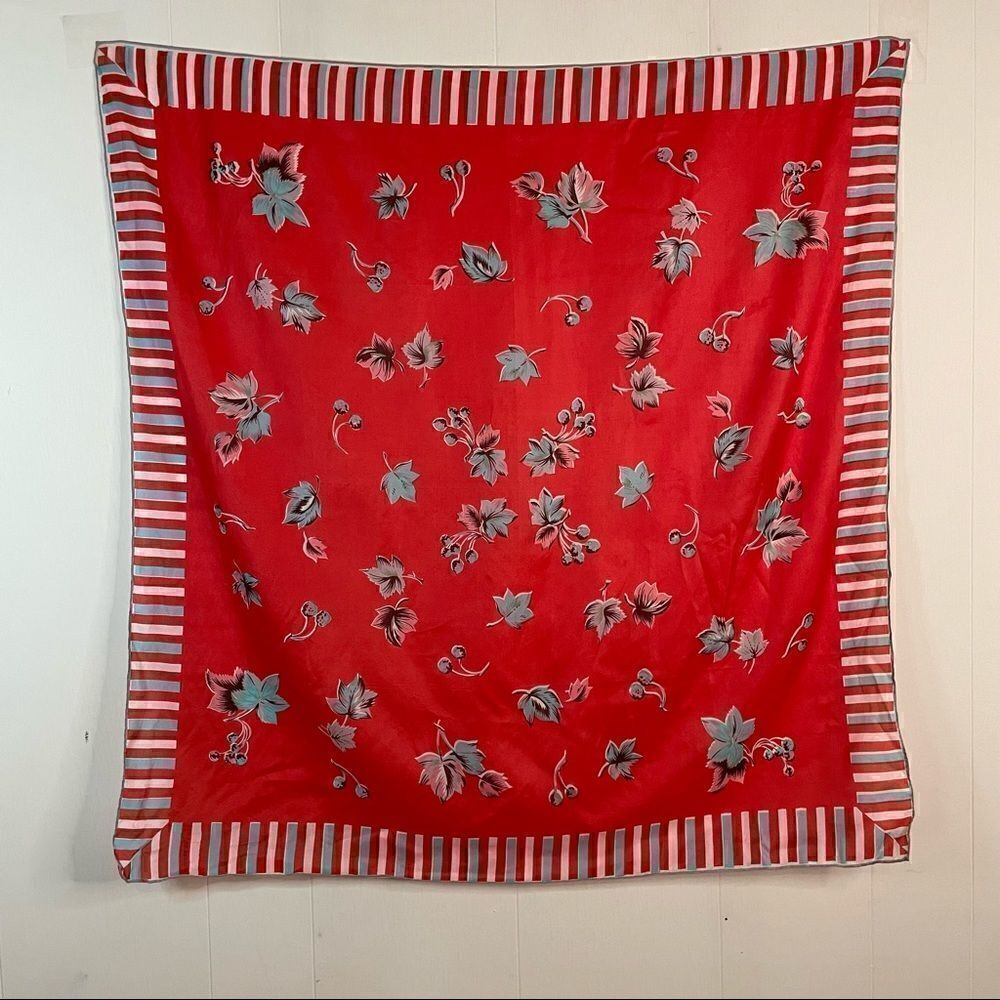Vintage Red Aqua Cherry Scarf